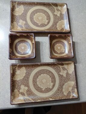 SD Collection Brown & Cream Floral Ceramic Serving Set